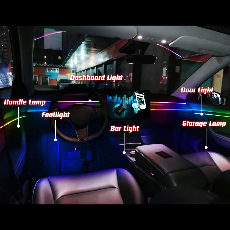 18 in 1 Car Ambient Light 64 Color Acrylic Strips 110cm 90cm 75cm 35cm 20cm Full Colors RGB Car Interior Bluetooth App Control