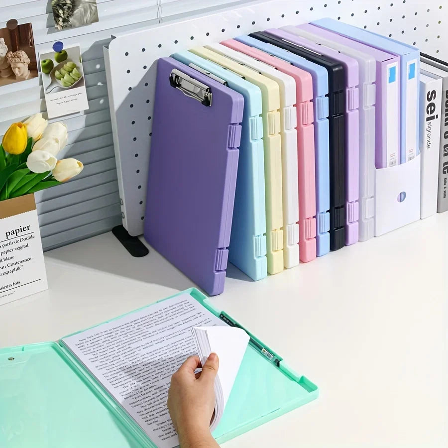 Durable Plastic A4 File Organizer with Clip, Large Capacity, Multi-Functional Document Holder for Students & Office Use