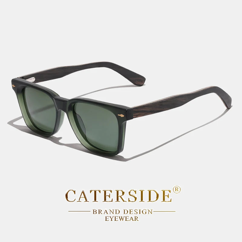 CATERSIDE Vintage Men Polarized Sunglasses High-Quality Solid Wood Legs Sun Glasses Fashion Women Party Travel Holiday Glasses