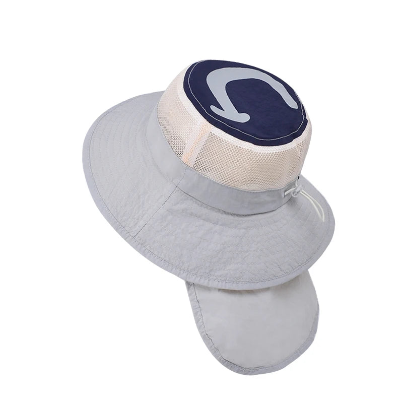 Xinbaoguan 100% Polyester 1147 Summer Boys and Girls Sunshade Hat Large brim Sunshade Shawl Breathable Fishing Hat