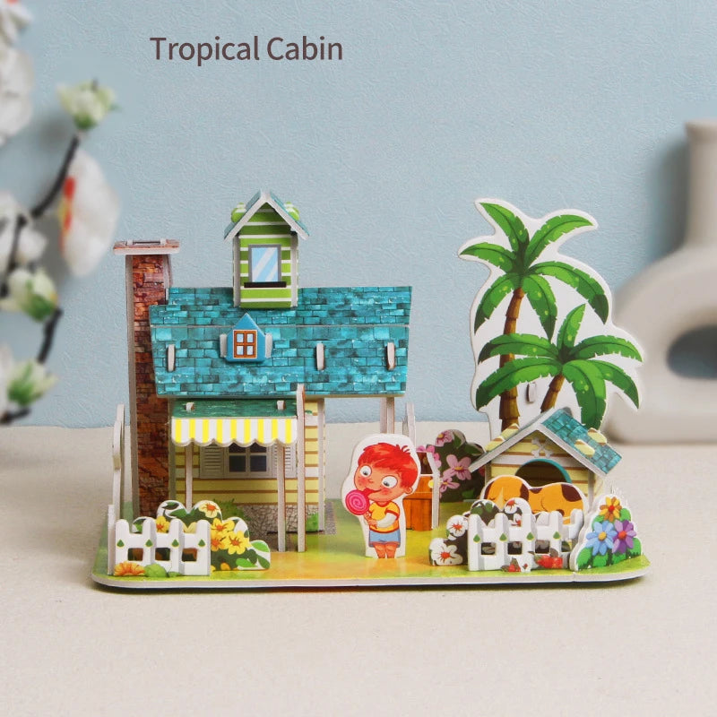 DIY Fidget Toys 3D Puzzle Paper House Kindergarten Early Education Puzzle Handmade Children's Elementary School Students