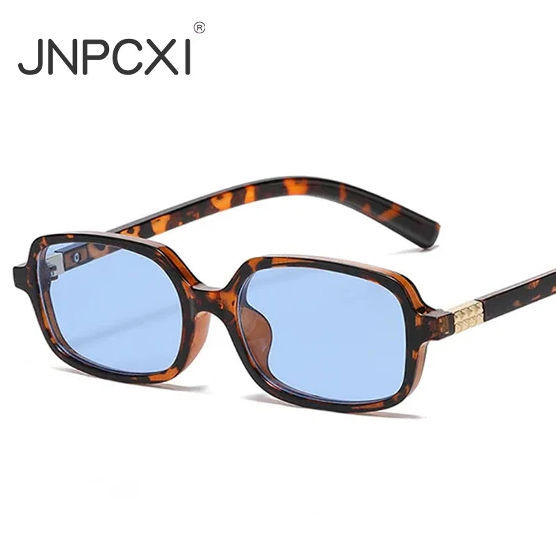 JNPCXI Fashion Women Small Rectangle Sunglasses Retro Leopard Shades UV400 Anti-Blue Light Glasses Frames