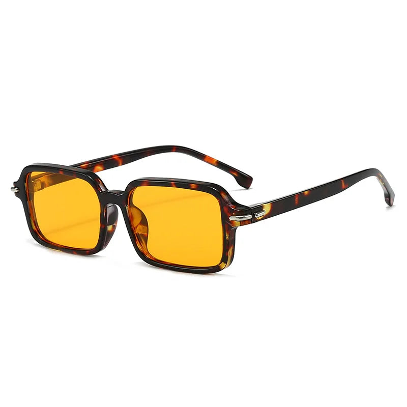 JNPCXI New Fashion Rectangle Women Square Sunglasses Retro Rivets Men Trending Green Shades UV400 Sun Glasses