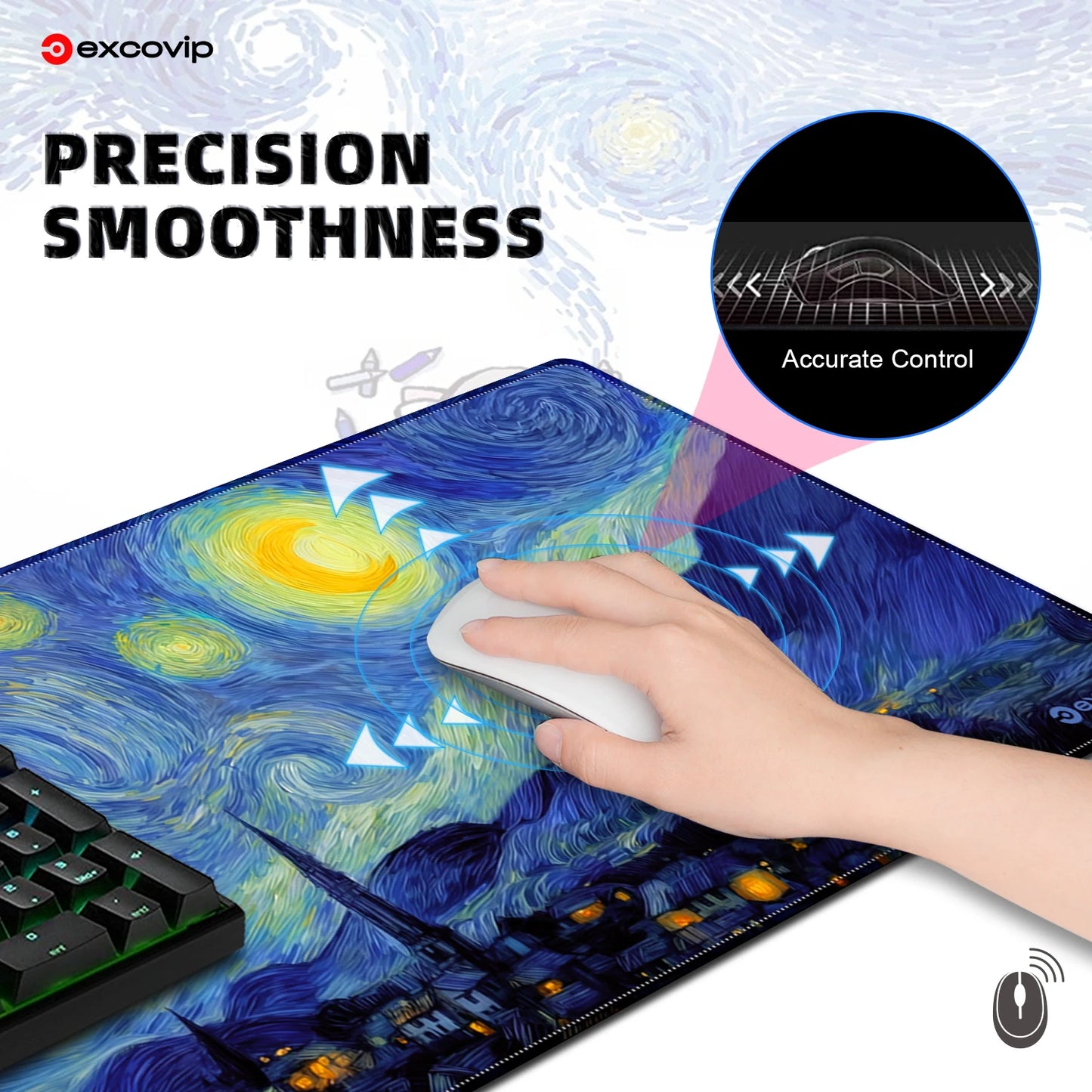 EXCO Cat Gaming Mouse Pad Large Computer Desk Mat with Stitched Edge Non-Slip Rubber Base Keyboard Mousepad for Office Home