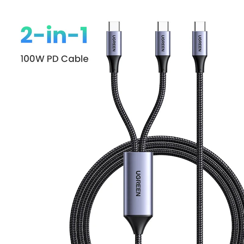 100W 2 In 1 USB C to USB C PD Fast Charging iPhone 15 Pro Galaxy S24 Laptop 5A