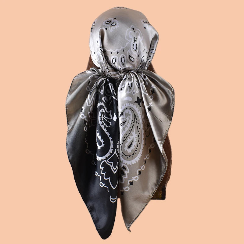 1PC Gradient Paisley Print Satin Square Scarf Women's Hair Accessory Spring New Style Versatile Belt Bag Decor Silk Headband