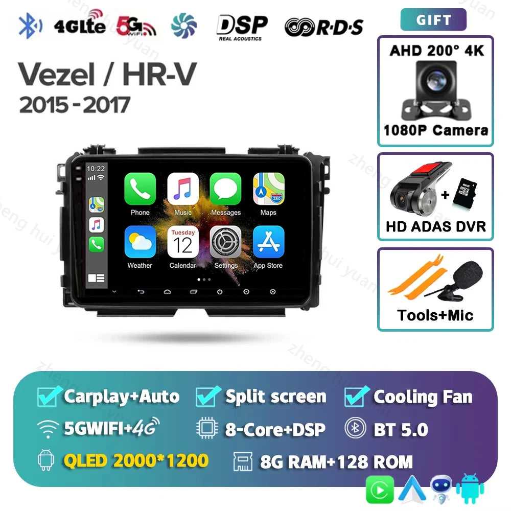 For Honda Vezel HR - V HRV HR V 2013 - 2019 Android 15 12+256GB CarPlay Auto Car Radio Multimedia Video Player GPS stereo Head
