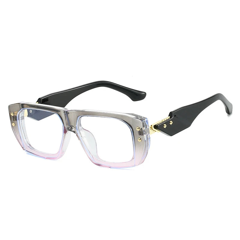 JNPCXI New Square Rivets Sunglasses Women Fashion Gray Stripe Gradient Shades UV400 Men Clear Lens Frame