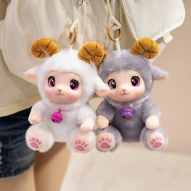 Adorable Lamb Plush Toy with bell Soft Vinyl Plush Stuffed Animal Cuddly Sheep Birthday Gift Room Accent Random accessory color