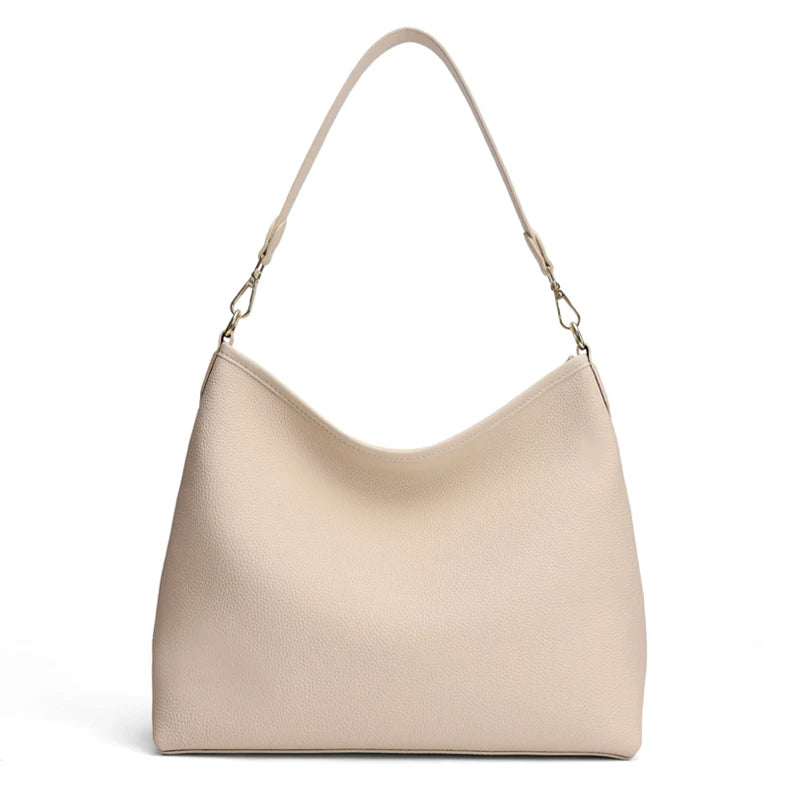 Genuine Cowhide Leather Hobo Shoulder Bag for Women Luxury Designer Pebbled Leather Large Capacity Crossbody Tote Underarm Bag