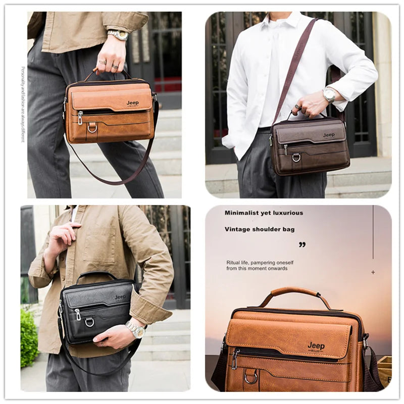 JEEP BULUO Men's Crossbody Shoulder Fashion Business Messenger PU Leather Bags