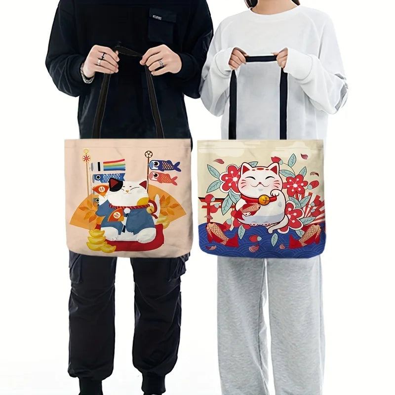 1pc Cute Cat Print Tote Bag, Lucky Fortune Shoulder Bag, Women's Fashion Handbag