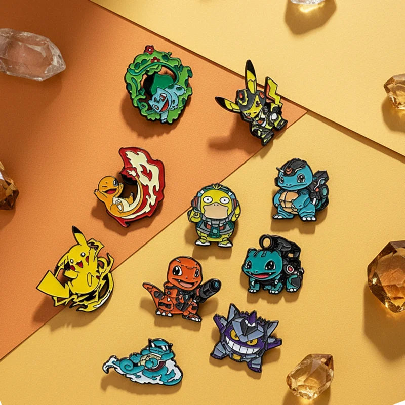 9 Pcs Pokemon Animal Enamel Pin Set Cute Sleep Bulbasaur Pikachu Fashion Embroidery for Backpack Clothing Jewelry Metal Jewelry