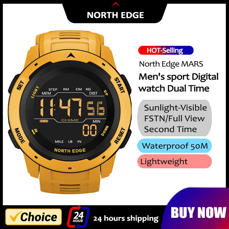 NORTH EDGE Men's Smart Watch Dual Running Pedometer Countdown Waterproof Watch