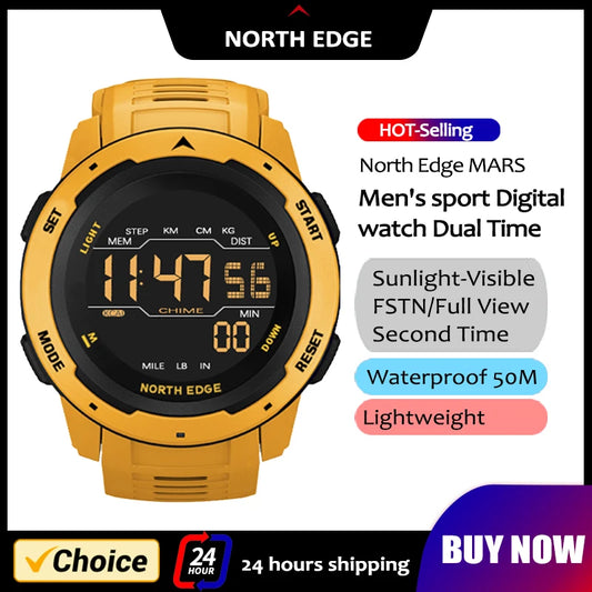 NORTH EDGE Men's Smart Watch Dual Running Pedometer Countdown Waterproof Watch