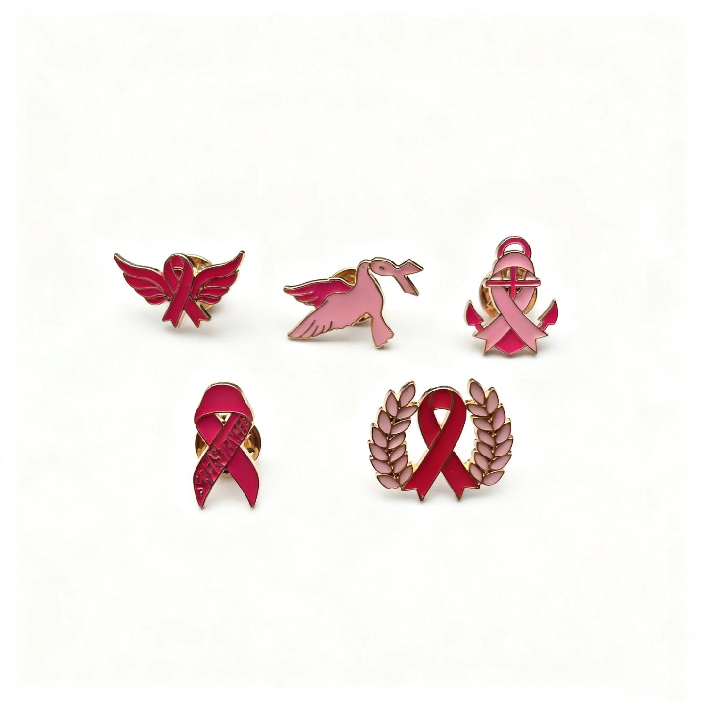 5pcs Pink Ribbon Enamel Pins Set, Breast Cancer Awareness Gifts for Women, Support Survivor Fighter Brooch Badges