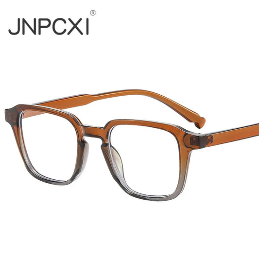JNPCXI New Vintage Rectangle Jelly Color Glasses Frame Women Fashion Clear Anti-Blu-Ray Lens Eyewear Men Optical Rivets Frame