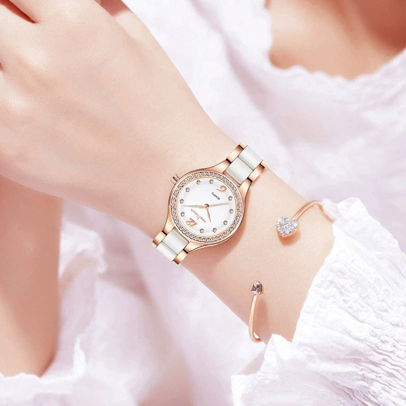 Round Dial Diamond Ladies Watch Waterproof Fashion Women's Watches Alloy Ceramic Quartz Women Wristwatches