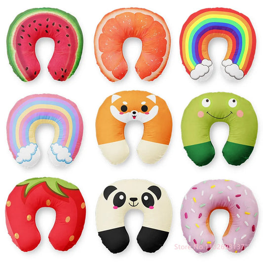 Cute Cartoon Travel Neck Pillow U-Shaped Panda Rainbow Cloud Inflatable Cushion