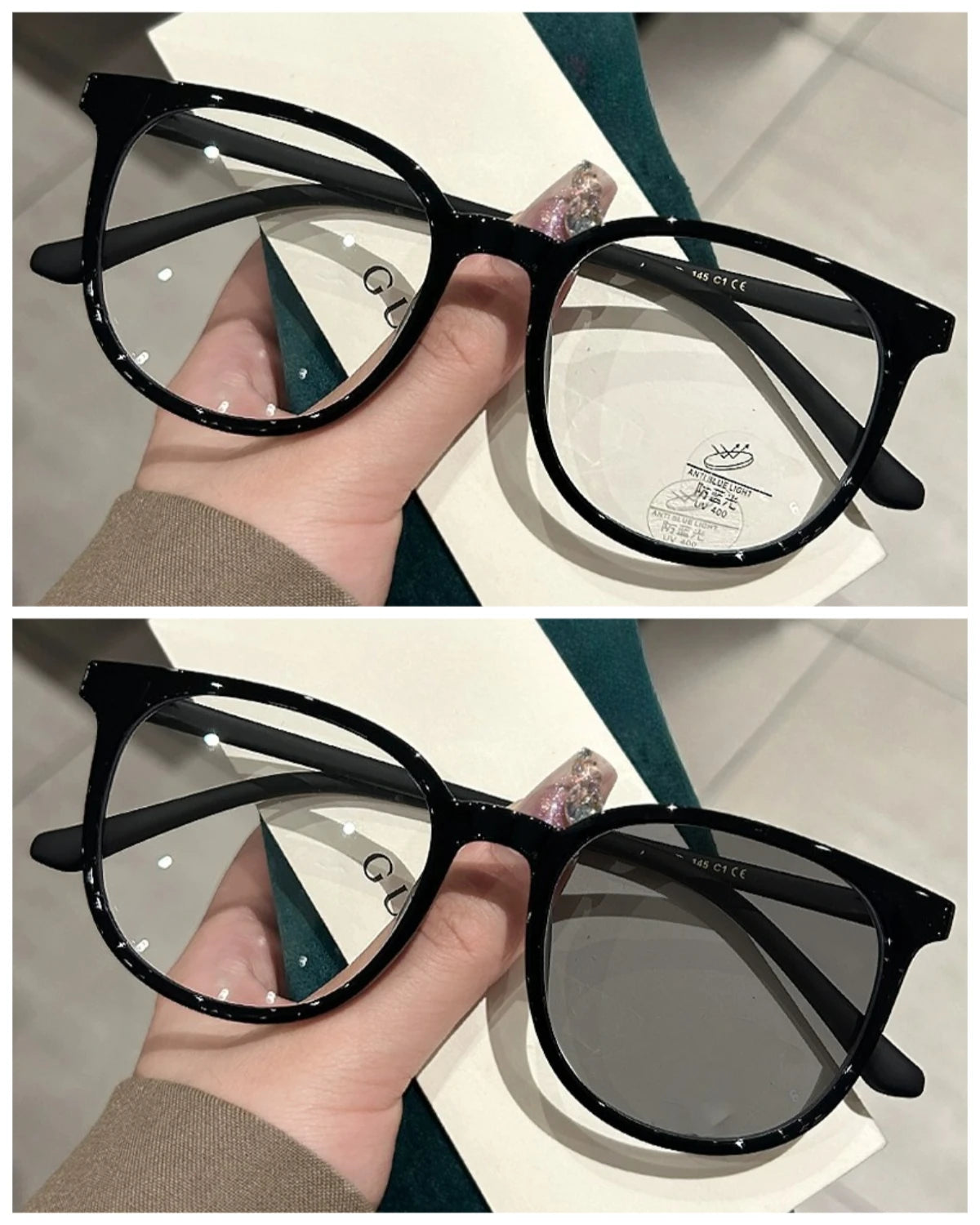 Photochromic Anti Radiation Glasses for Men and Women Simple Oval Anti-blue Transition Eyeglasses Outdoor Shade Sunglasses
