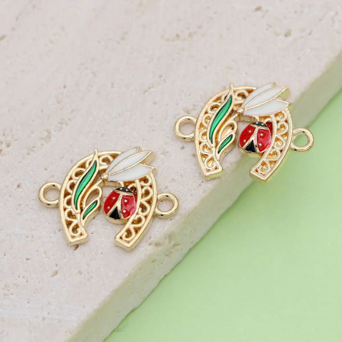 10Pcs Gold Plated Crystal Flower Ladybug Horseshoe Connectors for Jewelry Making Bracelet Findings Accessories DIY
