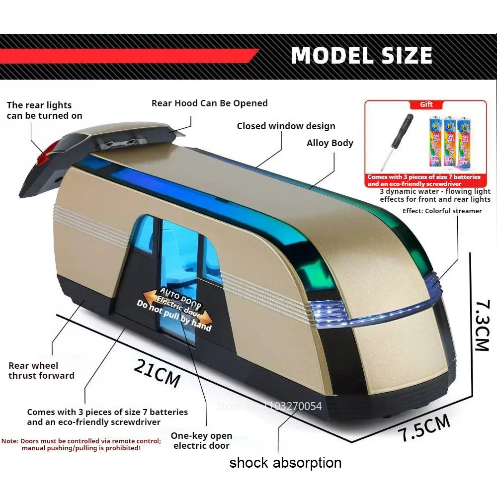 1:24 ROBOVAN Pickup Alloy Diecast Model Toy Car Shock Absorption Doors Opened Sound Light Pull Back Autonomous Bus Birthday Gift