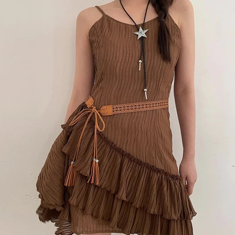 Braided Hollowed-Out Ethnic Belt New Bohemian Accessories Thin Leather Belt With Skirt Ins High-End Sense Of Versatile