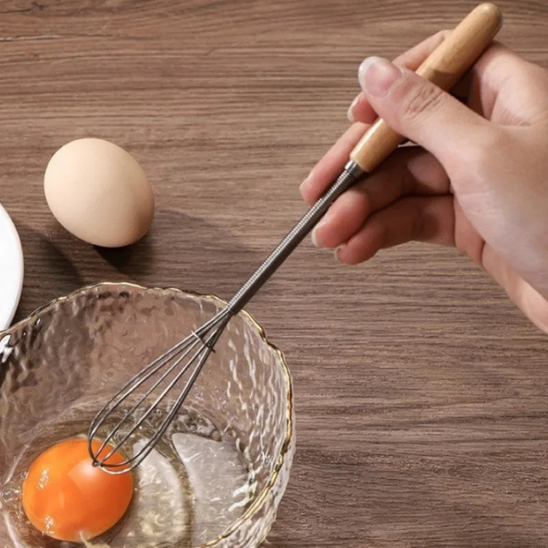 1pc Premium Stainless Steel Whisk with Solid Wood Handle - Perfect for Blending, Whisking & Stirring in the Kitchen