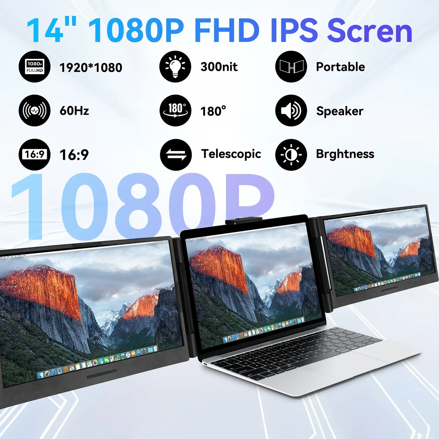 14" Laptops Screen Extender Triple Dual FHD 1080P IPS Monitors 13.3-17.3 Laptop