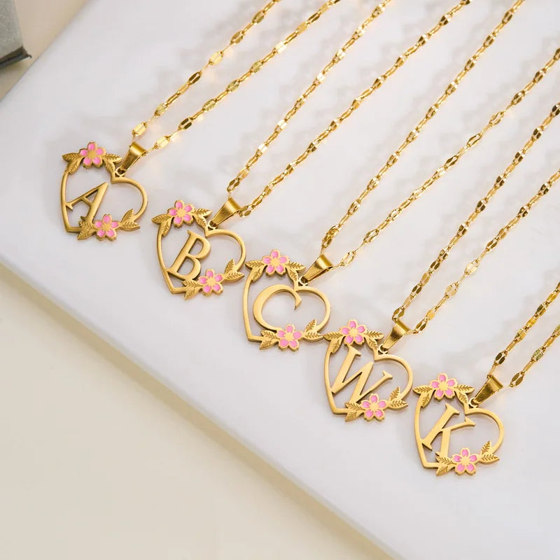 Stainless Steel Heart A-Z Initial Letter Pendant Necklace for Women Fashion Gold Color 26 Alphabet Necklace Party Jewelry Gifts