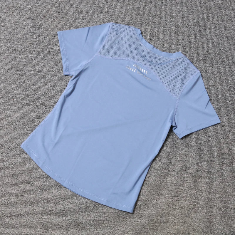2024 Women Sports T-shirt Yoga Short Sleeve Top with Side Mesh Running Gym Sportswear Girls Fitness Yoga Top