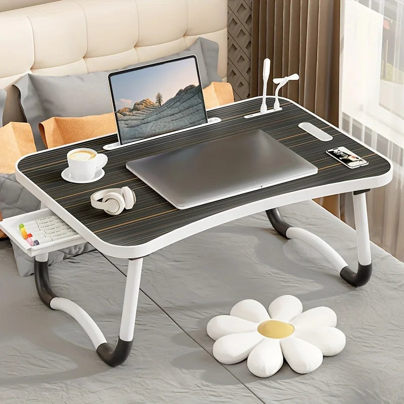 Portable Laptop Desk USB Light, Small Fan, Cup Holder Tablet Slot Lifting Handle