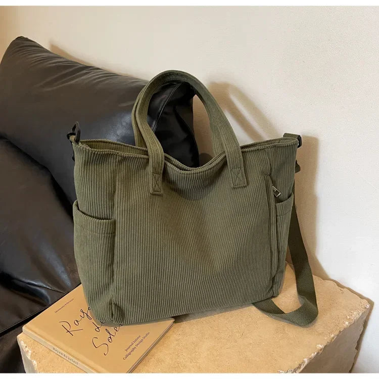 Fashion Versatile Shoulder Bag College Wind Commuting Corduroy Square BagUnisex Large Capacity Leisure Portable Crossbody Bag