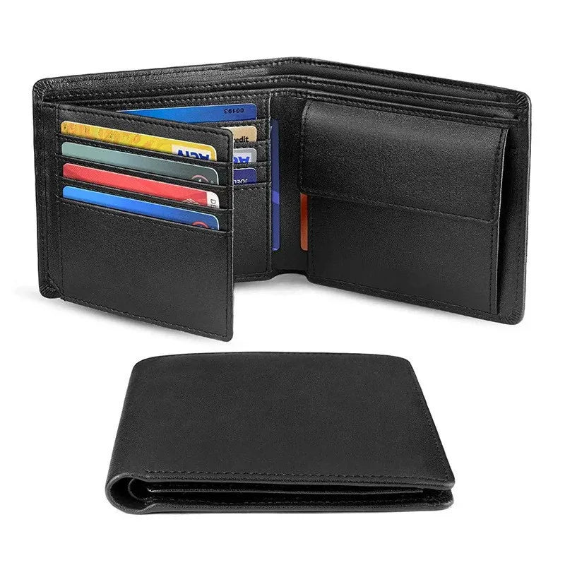Minimalist Men Wallet with Zipper Coin Pocket RFID Credit Card Holder Tri-fold Multi-card Slot Document Holder Protective Cover