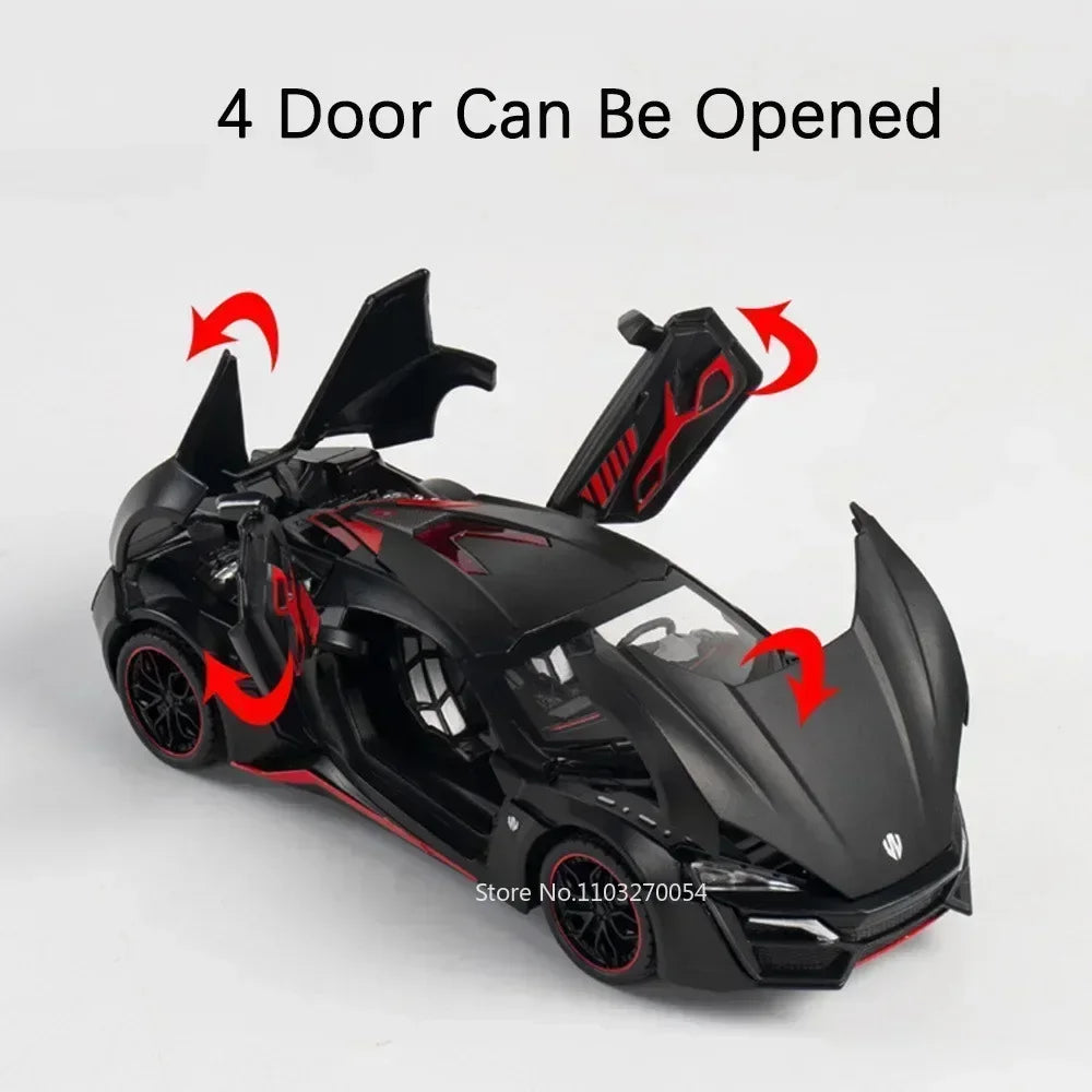 1:24 LYKAN SUPERCAR SRT Hellcat Model Toys Car Diecast Alloy Vehicle Doors Opened Sound Light Pull Back Rubber Tire Toy Gift Kid