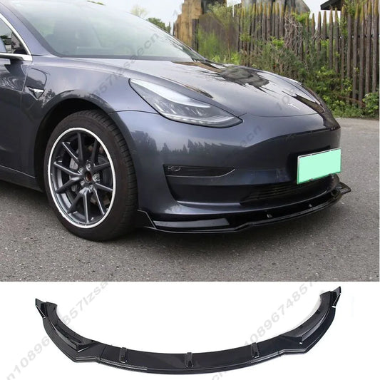 For Tesla Model 3 2017-2020 Front Bumper Lip Splitter Chin Diffuser Body Kit Spoiler Deflector Tuning Accessories Gloss Black