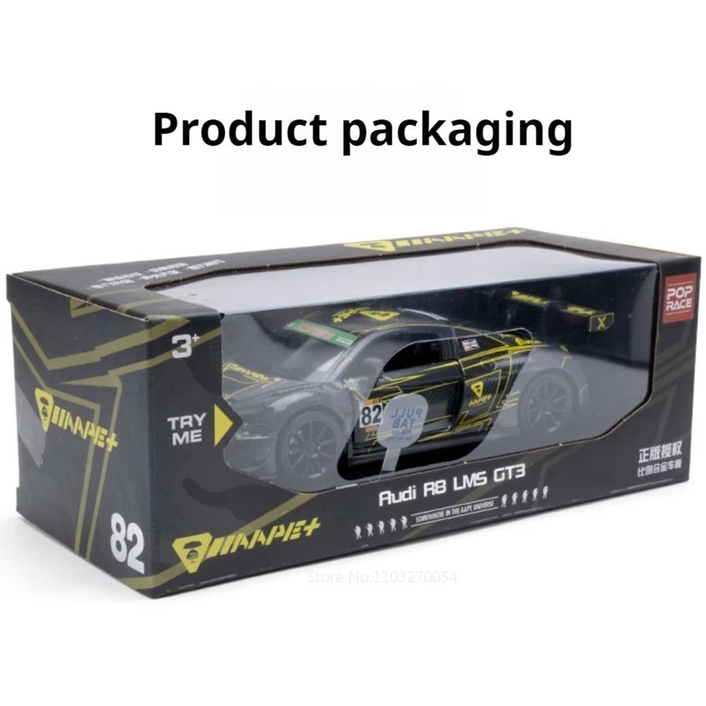1:32 AUDI R8 LMS GT3 Alloy Diecast Models Toys Car Doors Opened Sound Light Pull Back Miniature Vehices Popular Children's Gifts