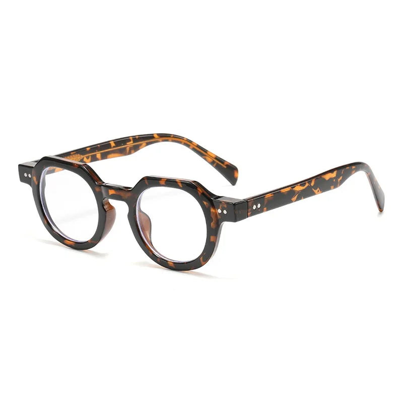 JNPCXI New Retro Rivets Round Sunglasses Women Shades Fashion Clear Lens Frame Men Punk Tea Sun Glasses UV400