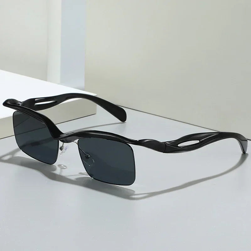 JNPCXI Retro Unique Rimless Square Sunglasses Fashion Ocean Lens Shades Brand Designer Men Punk Mirror Sun Glasses