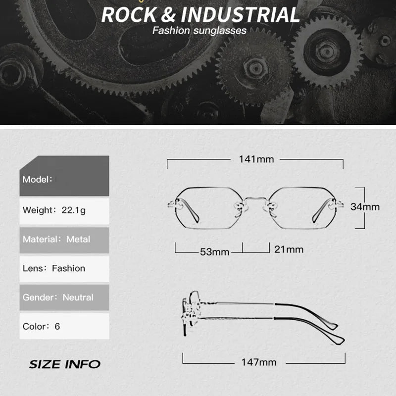 JNPCXI New Rectangle Rimless Sunglasses Retro Punk Gradient Shades UV400