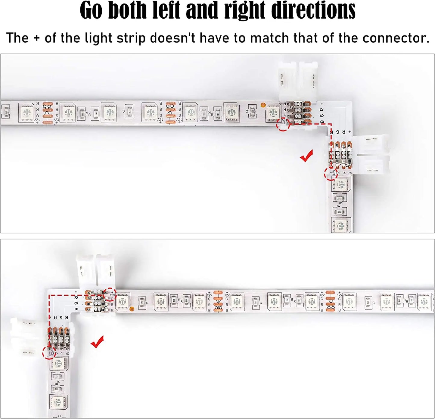 L Shape 4-Pin LED Connectors 10mm Wide Right Angle Corner Connectors Solderless Adapter Connector Terminal for 3528/5050 SMD RGB
