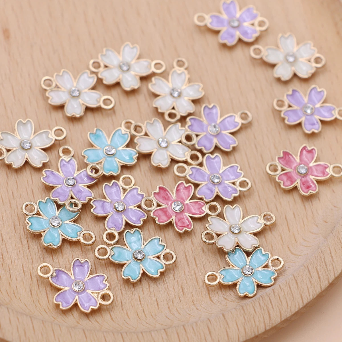 20Pcs Mix Lot Gold Plated Enamel Sakura Flower Charms for Jewelry Making Necklace Bracelet Earrings DIY Handmade Craft 19x14mm