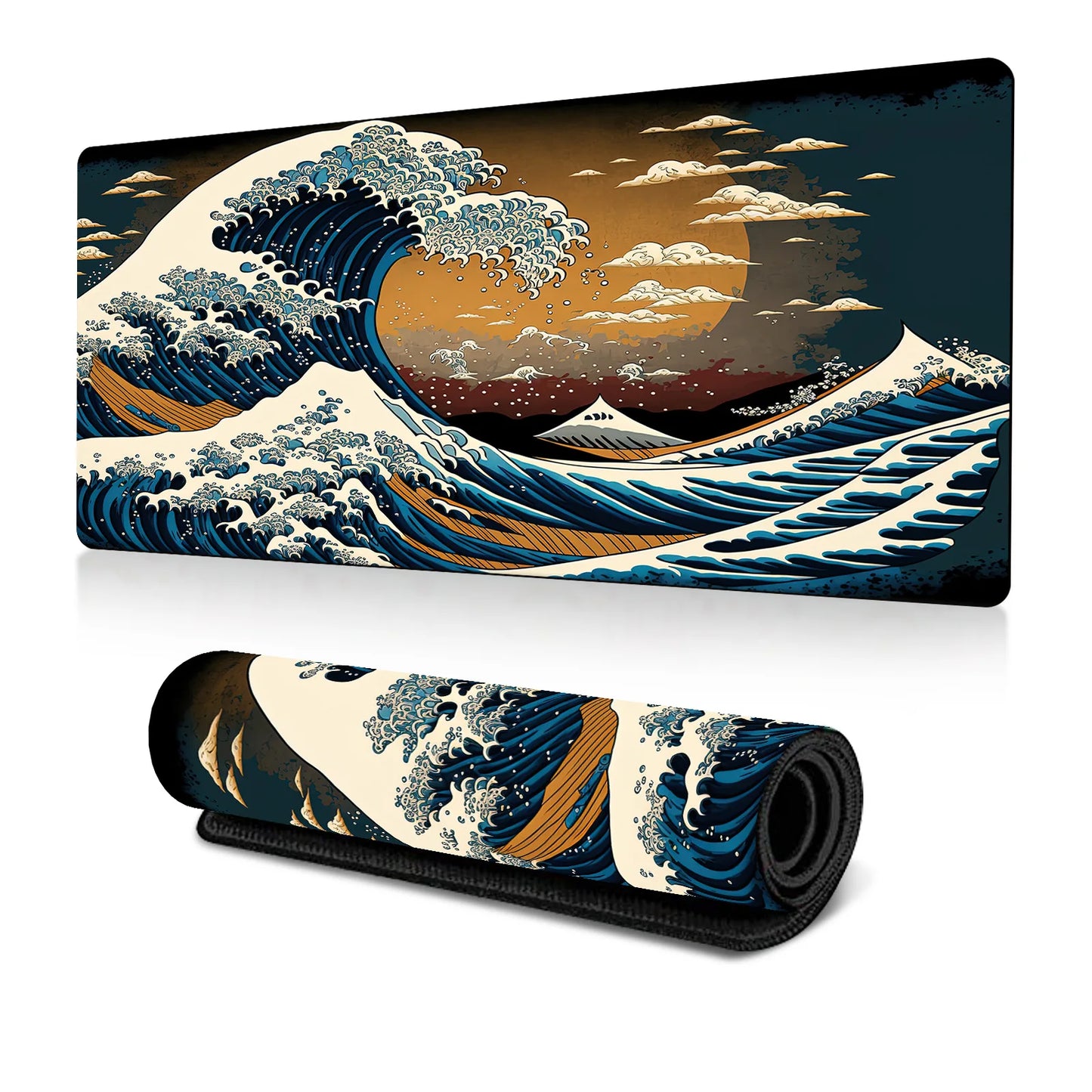 Mouse Pad Gaming - Desk Mat for Keyboard - Kanagawa Large Mousepad for Desk, Japanese Sea Wave Desks Pad with Non-Slip Base