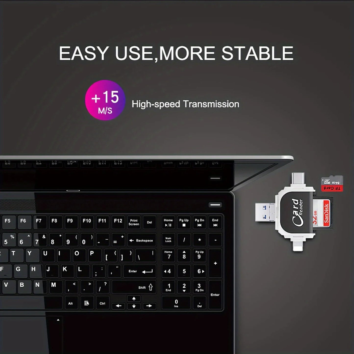 4 In 1 SD Reader Card, TF Card 128GB, Plug and Play for IPhone Samsung XiaoMi