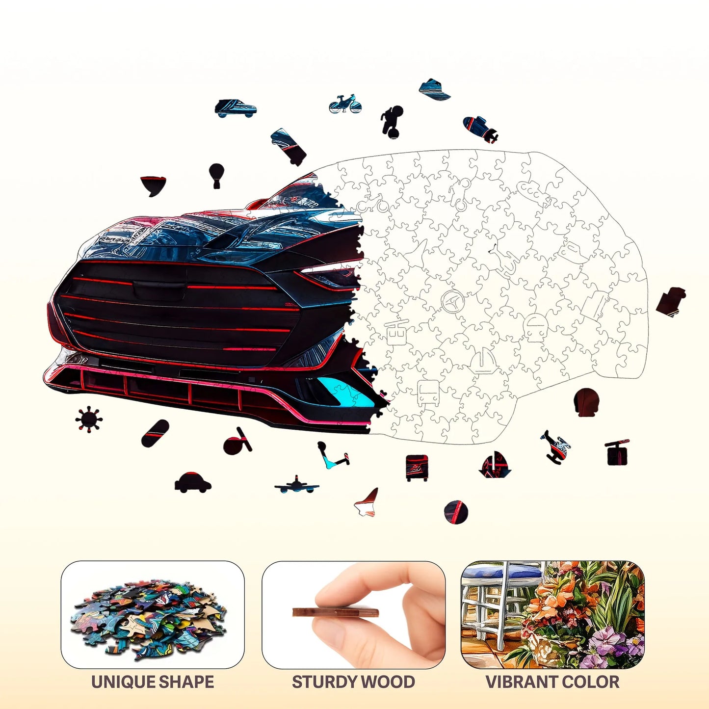 Futuristic Vehicle Car Wooden Jigsaw Puzzles Home Decoration Christmas and Halloween Gift Toy For Teen And Kid