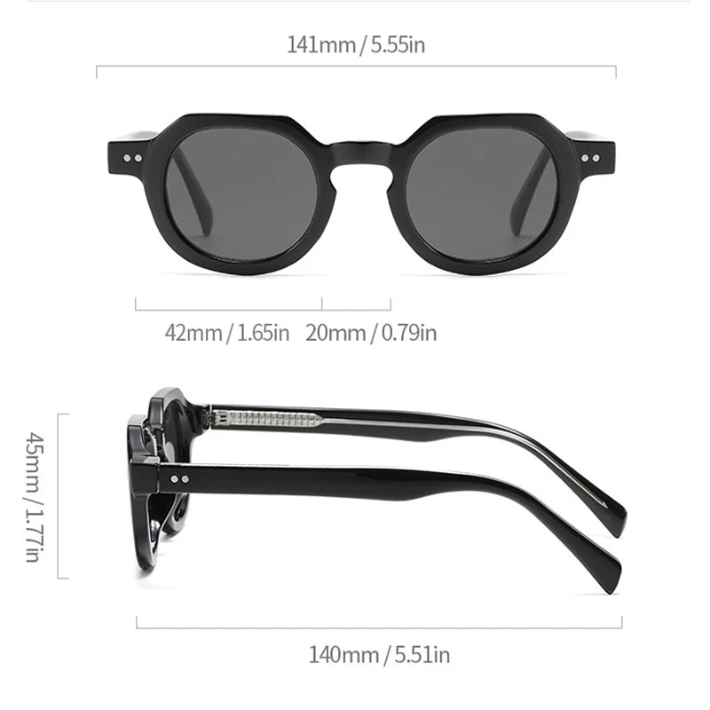 JNPCXI New Retro Rivets Round Sunglasses Women Shades Fashion Clear Lens Frame Men Punk Tea Sun Glasses UV400