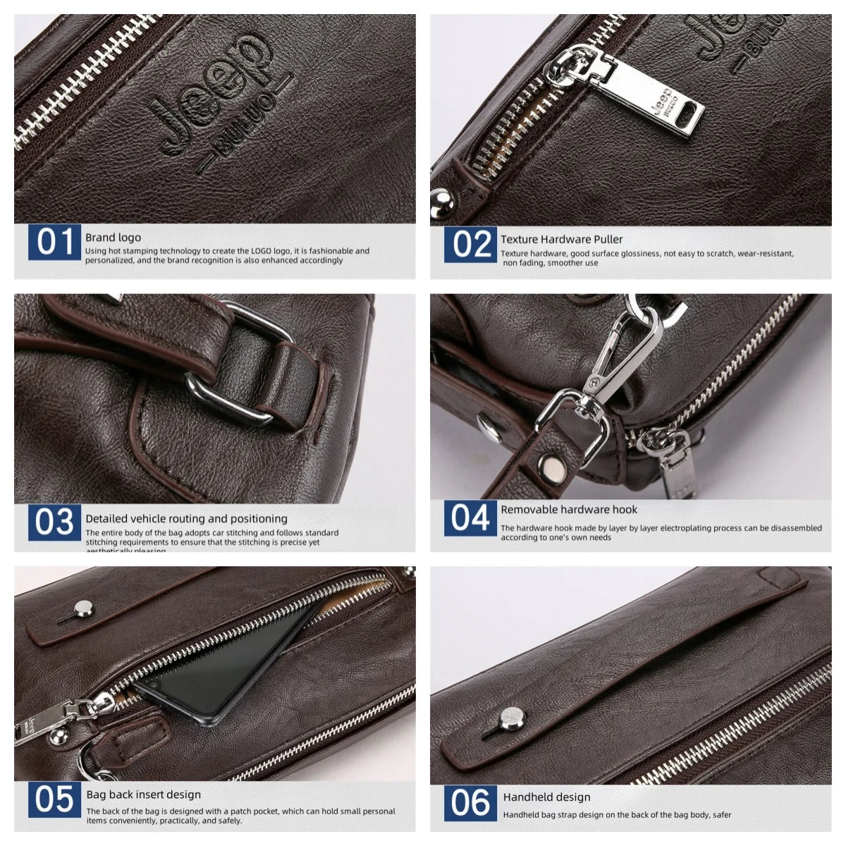 JEEP BULUO Brand Handbag Leather Clutch Purse Large Capacity Business Wallet