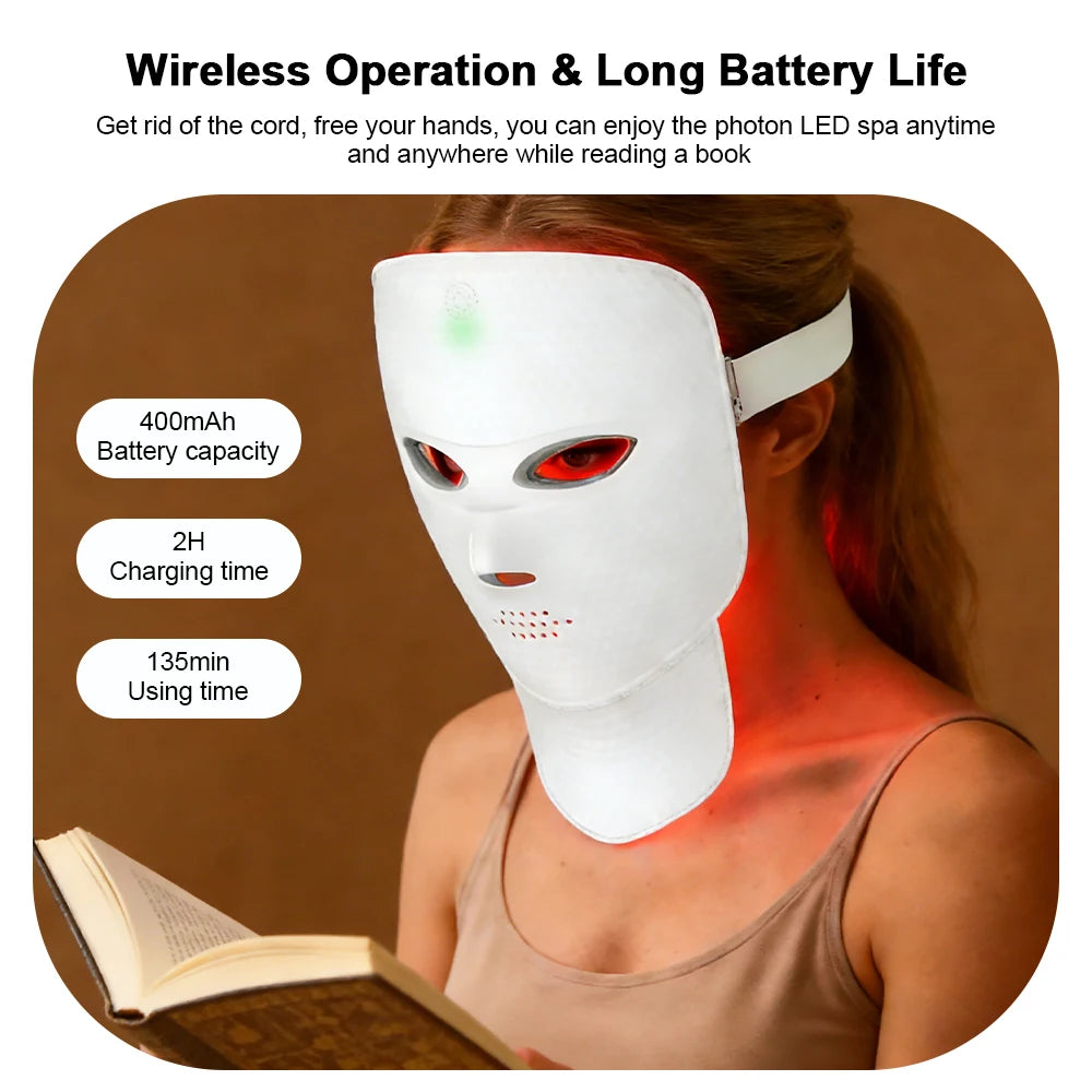 7 Colors LED Photon Wireless Face Neck Beauty Mask Red Light Anti-Wrinkle Skin Rejuvenation Tighten Skin Care Facial LED Mask