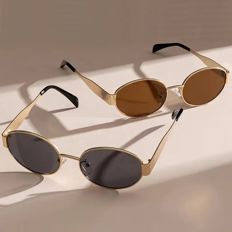 2-piece Women's Retro Oval Metal Frame Glasses Suitable for Daily Commuting Photography Decoration and Fashion Choices