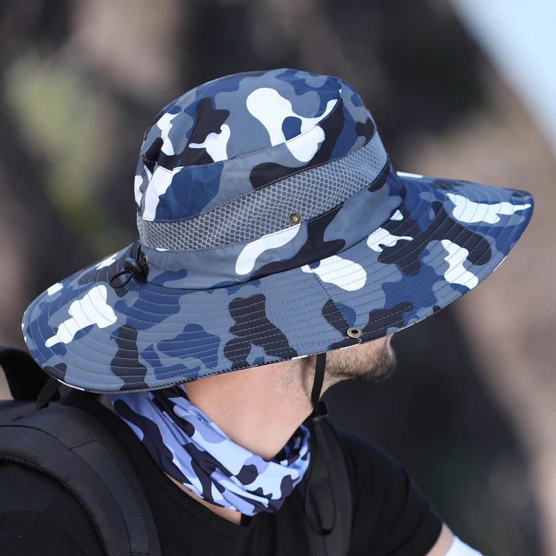 Xinbaoguan 100% Polyester 9018 Outdoor Fisherman Hat Leisure Jungle Round Edge Mesh Hat Mountaineering Fishing Camo Benni Hat